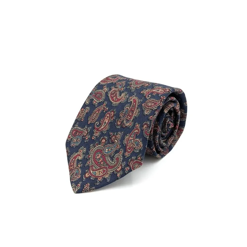 Vintage 90s Lands' End Direct Merchants Silk Tie Navy Paisley Preppy Old Money